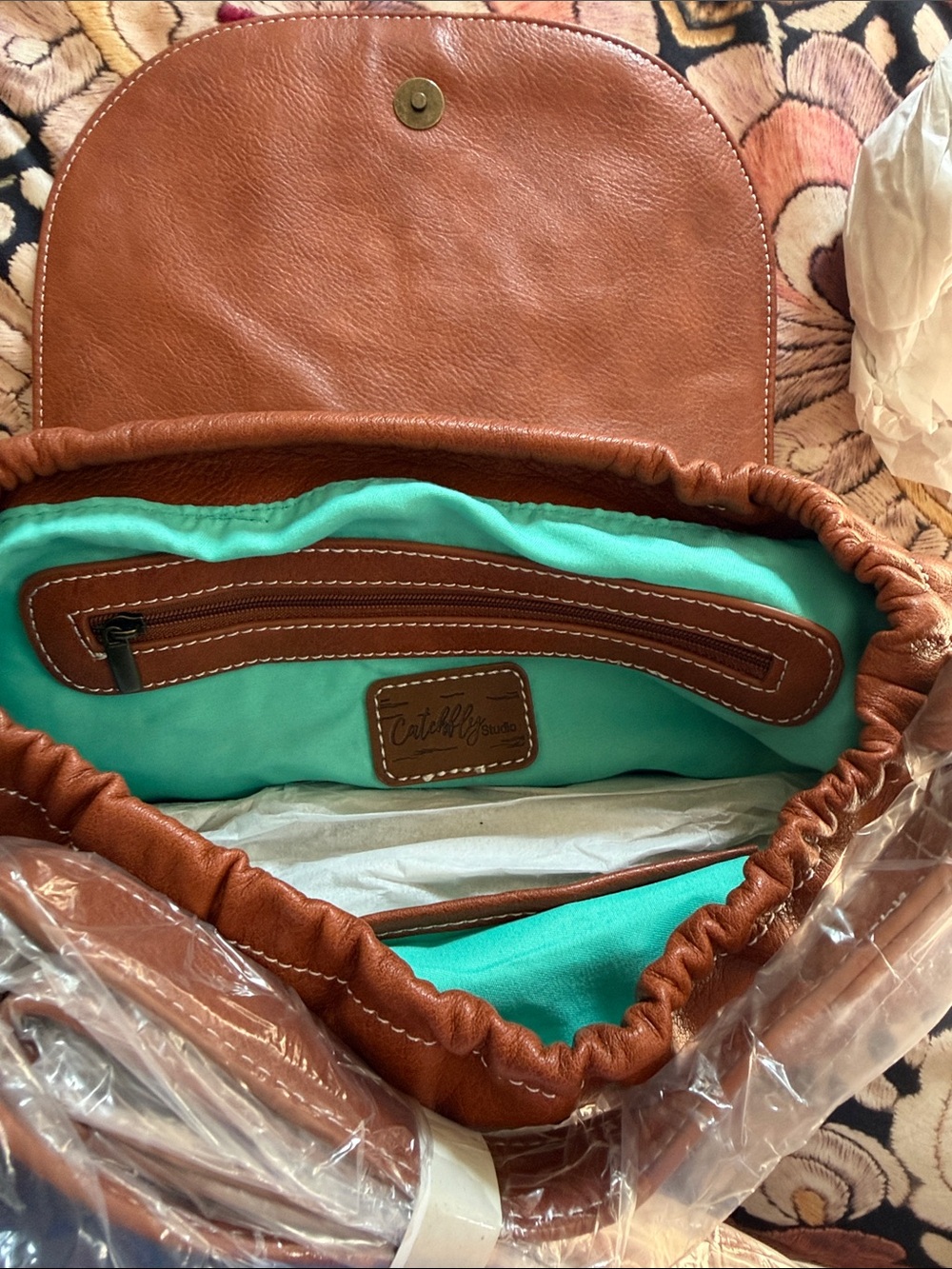 Southwestern-Pattern Rust & Tan Crossbody Bag - Picture 6 of 6